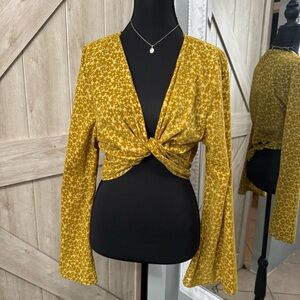 Wild Fable Mustard Floral Knot Blouse